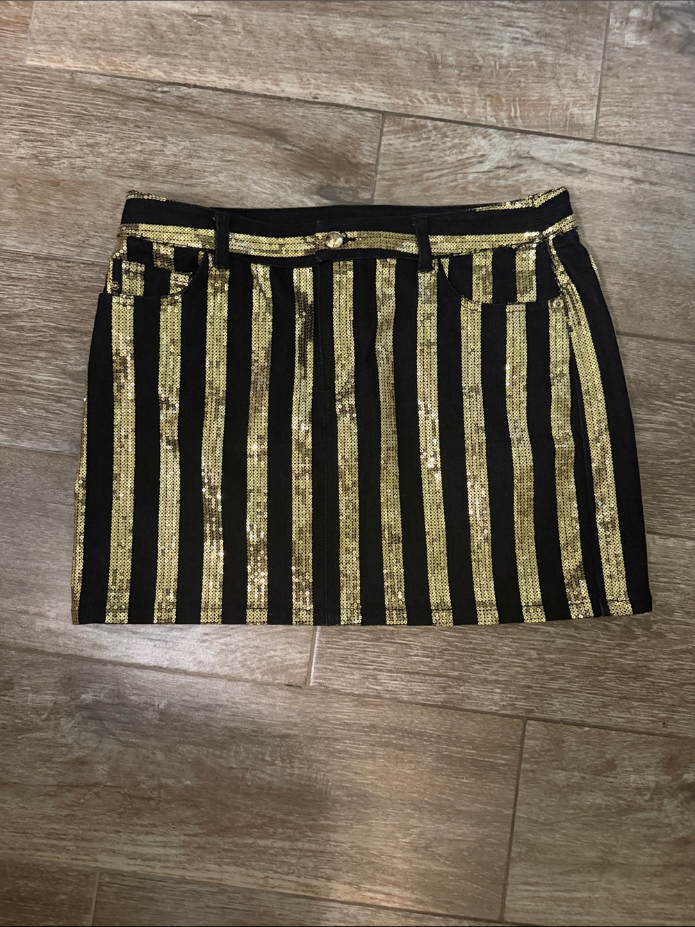 Michael Kors Black and Gold Sequin Stripe Mini Skirt